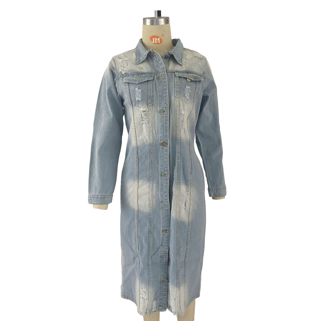 Veste en Jean Femme Longue Déchirée
