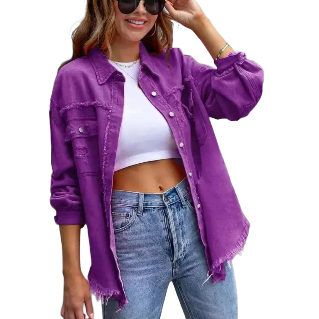Veste en Jean Violette Déchirée Femme
