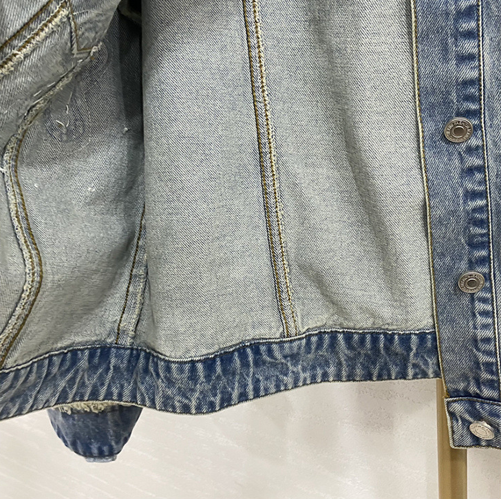 Veste en Jean Sans Col Dentelle et Perles