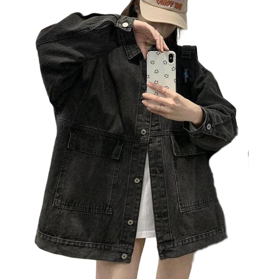 Veste en Jean Noire Oversize Femme
