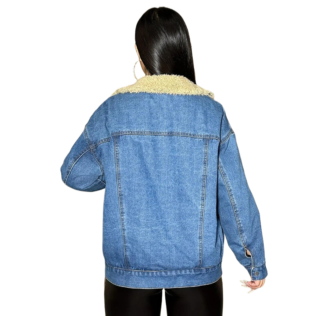 Veste en Jean Doublée Fourrure Femme