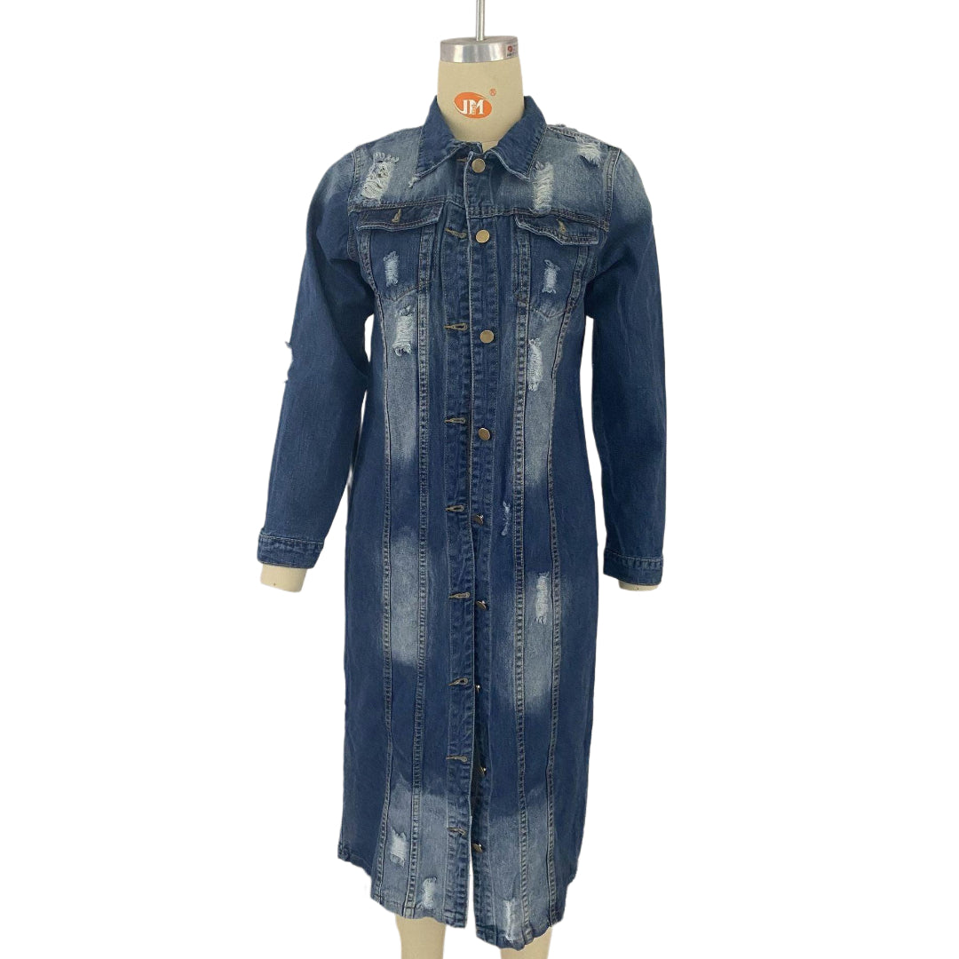 Veste en Jean Femme Longue Déchirée