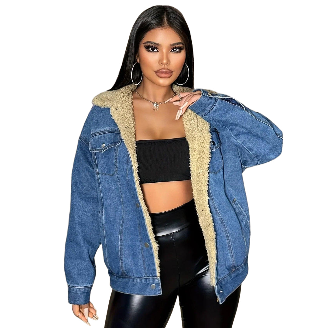 Veste en Jean Doublée Fourrure Femme