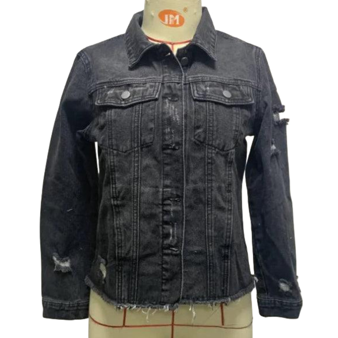 Veste en Jean Noir Troué Femme