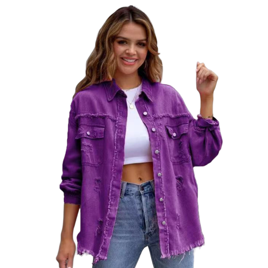 Veste en Jean Violette Déchirée Femme