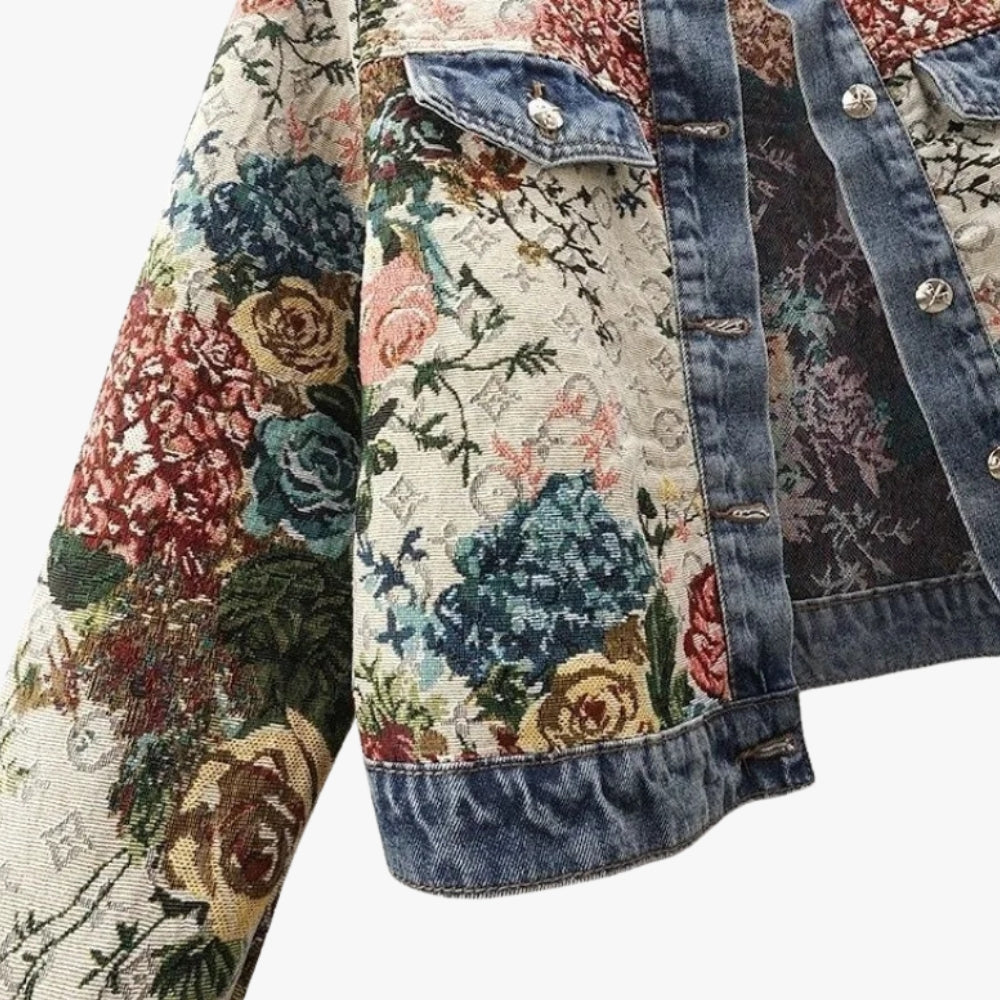 Veste en Jean Fleurie Femme à Col Rond