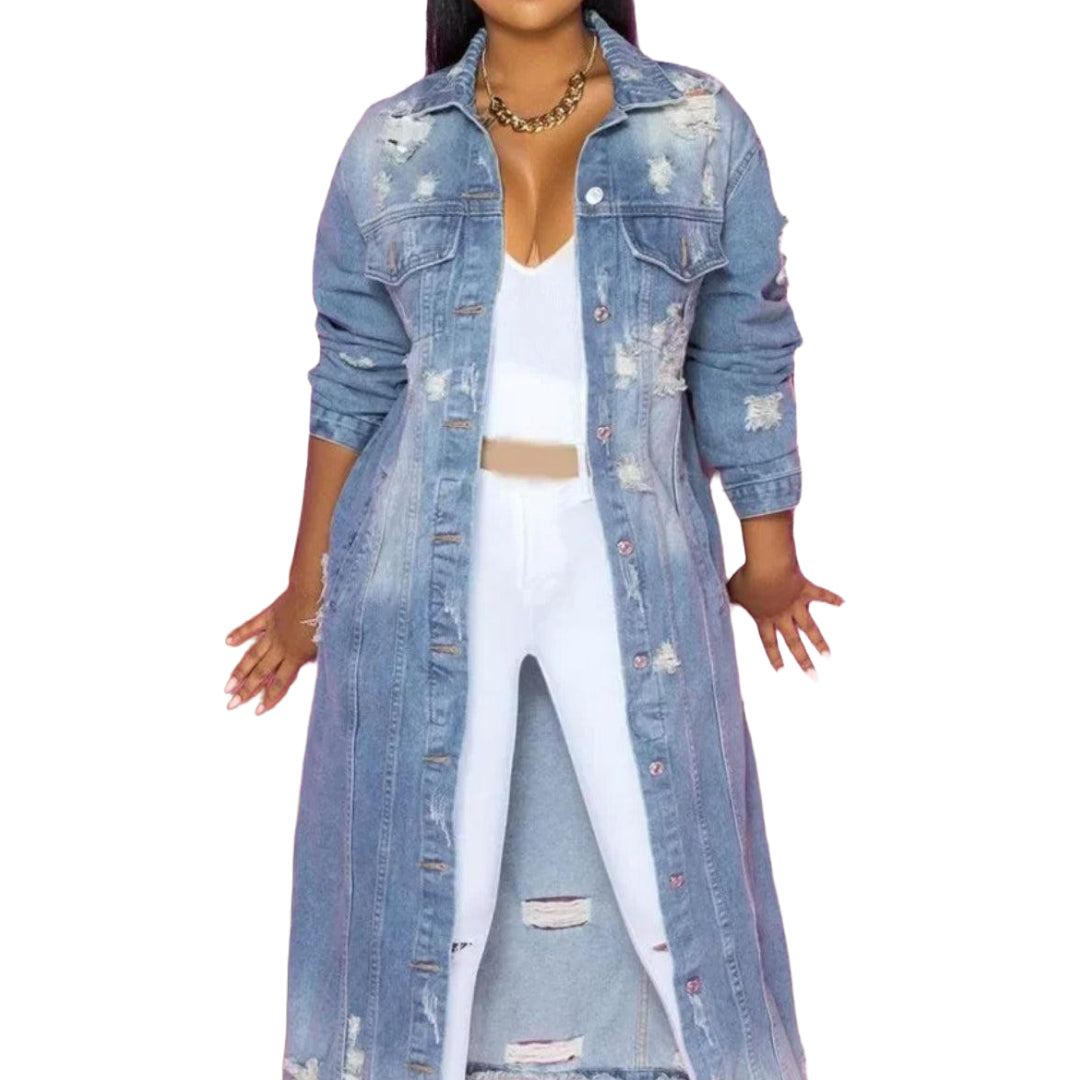 Veste en Jean Femme Longue Déchirée