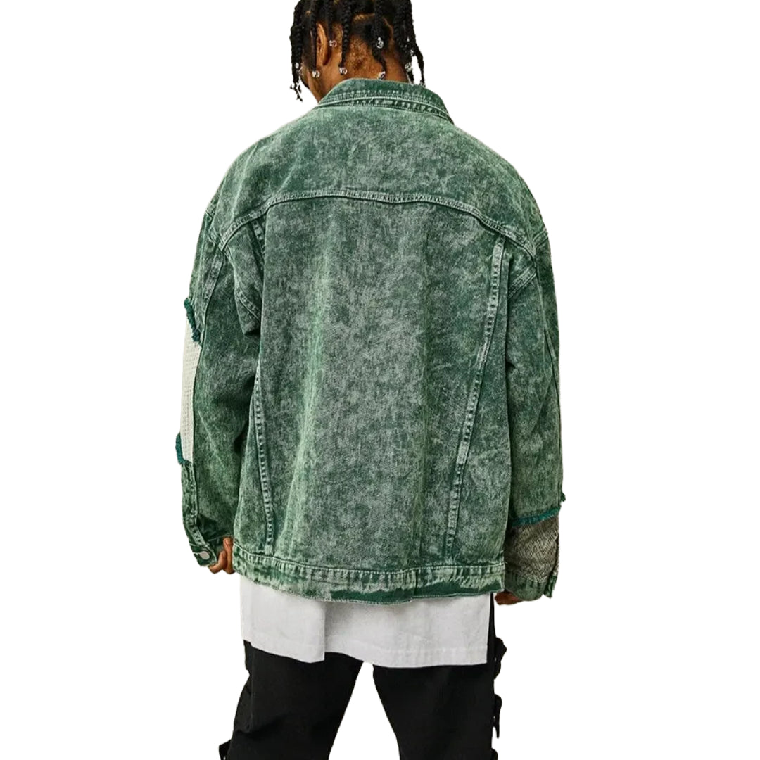 Veste en Jean Verte Patchwork Homme