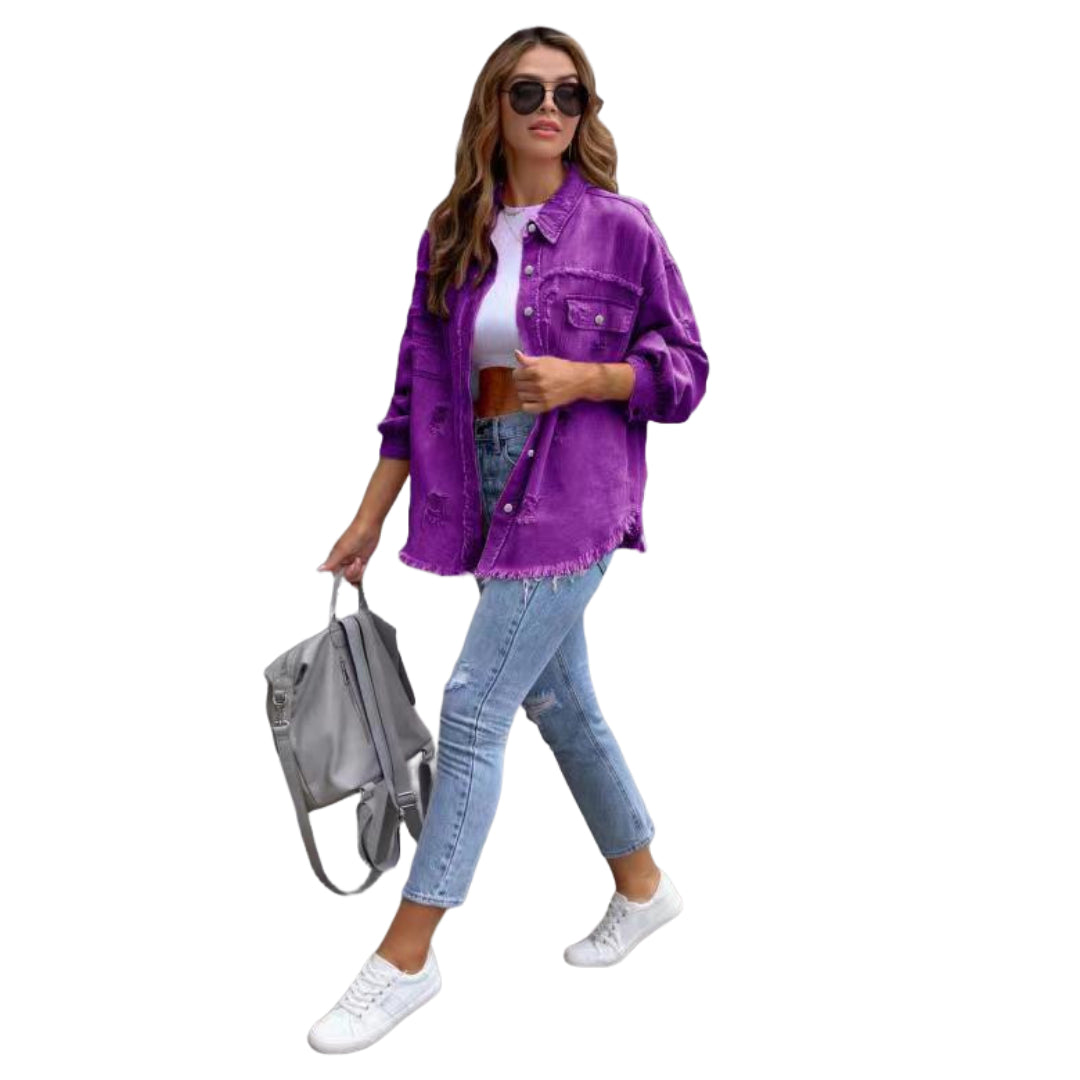 Veste en Jean Violette Déchirée Femme