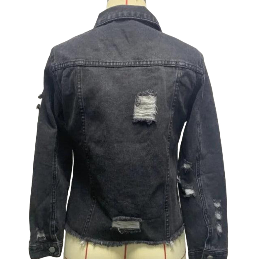 Veste en Jean Noir Troué Femme