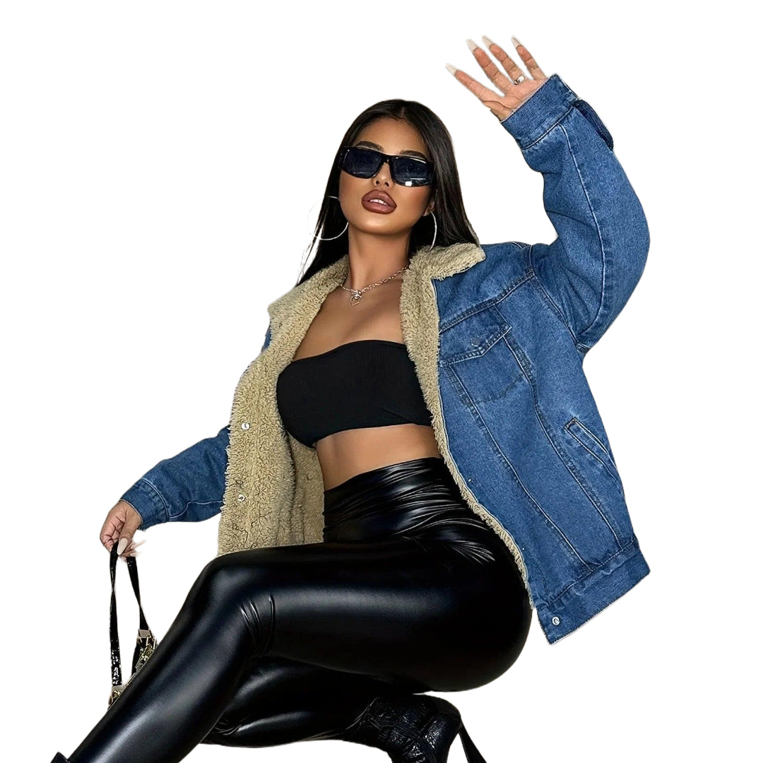 Veste en Jean Doublée Fourrure Femme