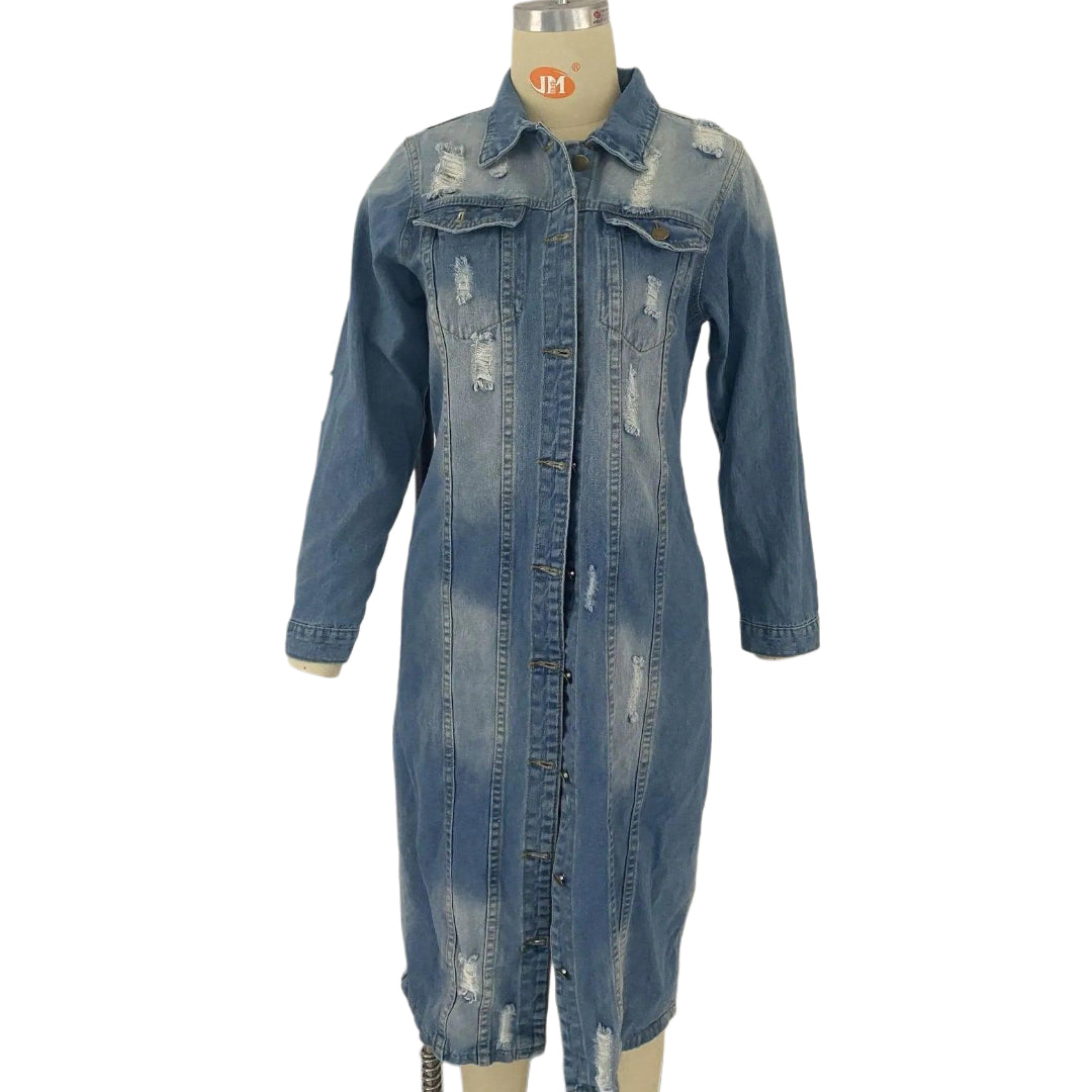 Veste en Jean Femme Longue Déchirée
