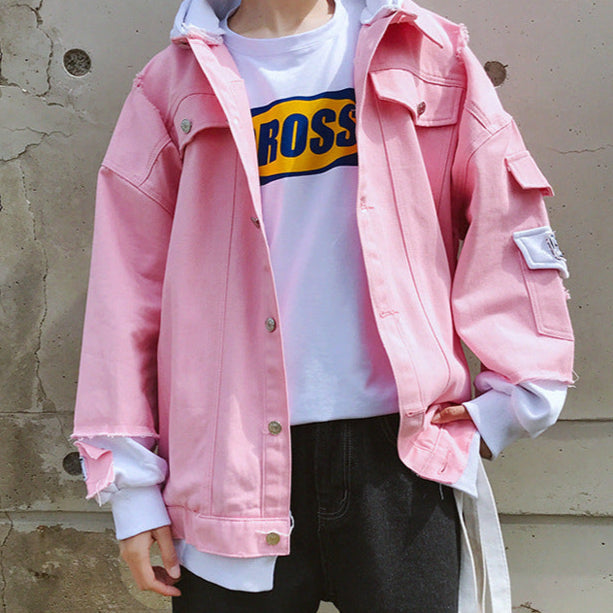 Veste en Jean Rose à Capuche Homme