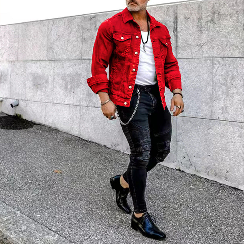 Veste en Jean Rouge Homme en Coton