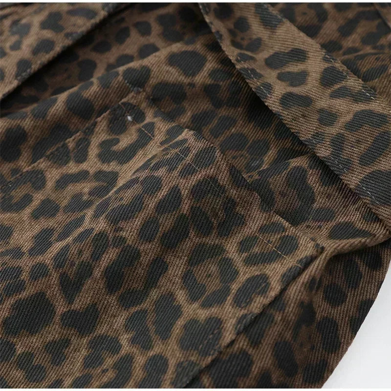 Veste en Jean Léopard à Ceinture Femme