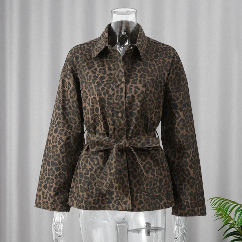 Veste en Jean Léopard à Ceinture Femme