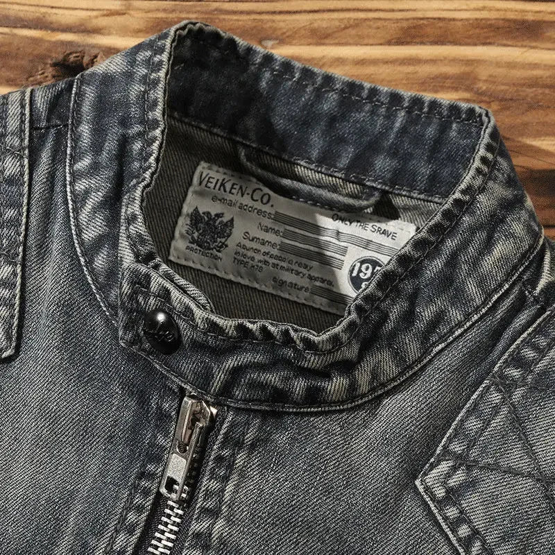 Veste en Jean Grise Biker USA Homme