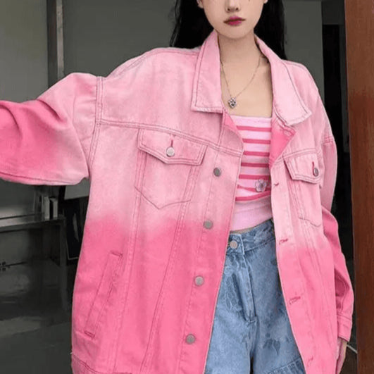 Veste en Jean Femme Oversize Dégradé Rose