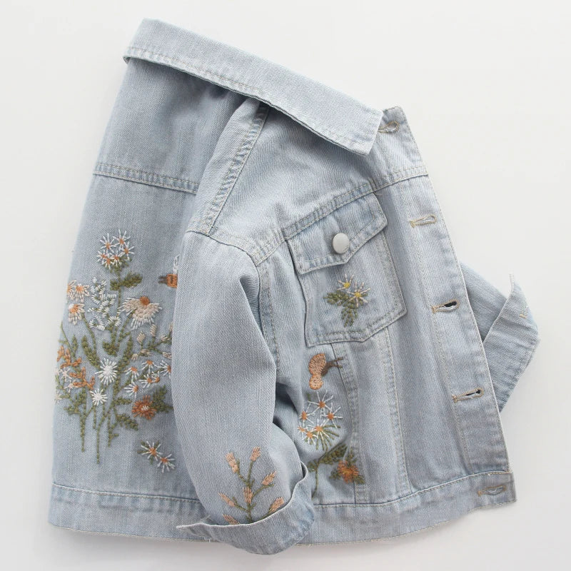 Veste en Jean Bleu Clair Fille Fleurie