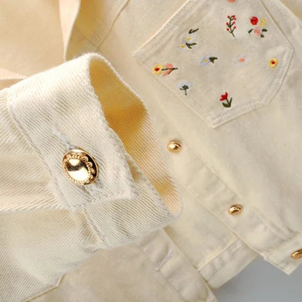 Veste en Jean Beige Fleurie Femme Minimaliste