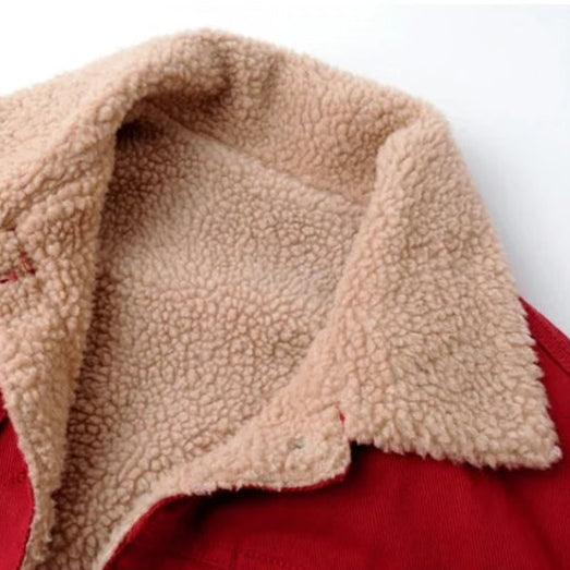 Veste en jean Rouge à Fourrure Femme