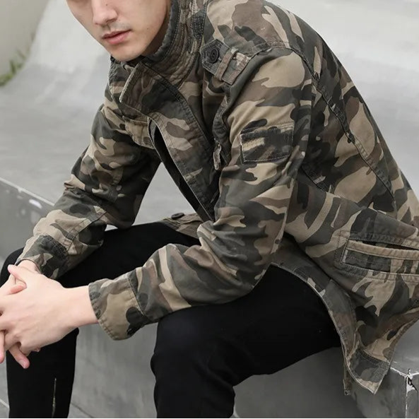 Veste en Jean Camouflage à Col Montant Homme