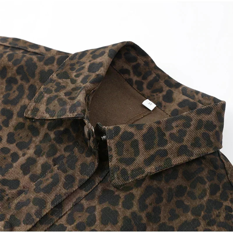 Veste en Jean Léopard à Ceinture Femme