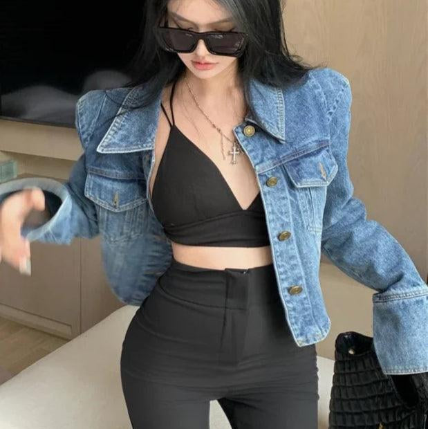 Veste en Jean Femme à Épaulettes