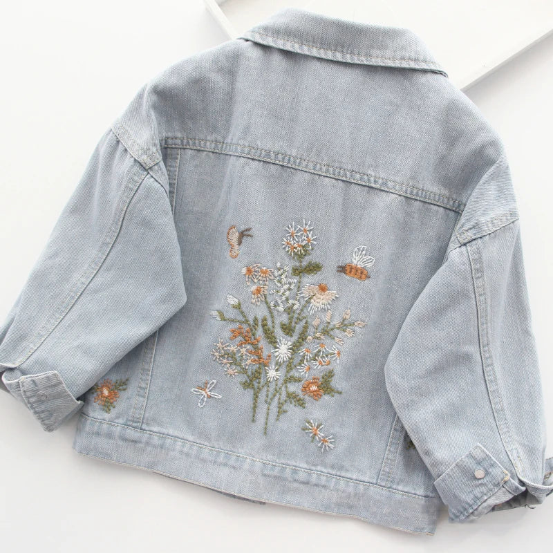 Veste en Jean Bleu Clair Fille Fleurie
