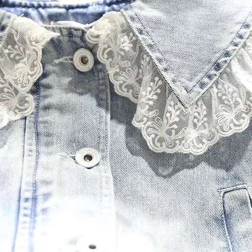 Veste en Jean à Volant en Dentelle Fille