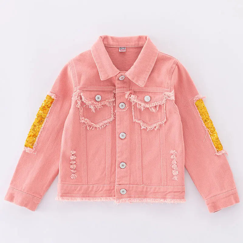 Veste en Jean Rose Déchirée Arc en Ciel Fille