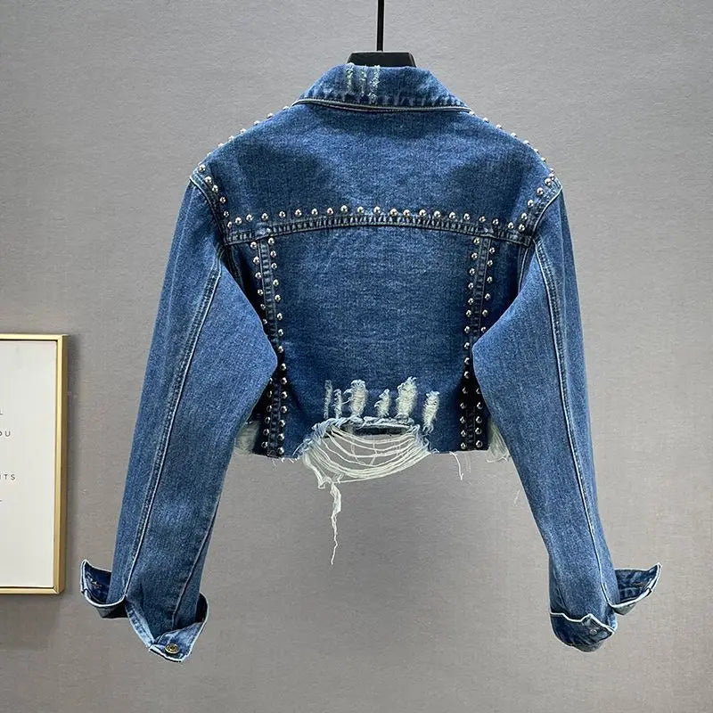 Veste en Jean Courte Destroy et Cloutée Femme
