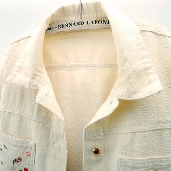 Veste en Jean Beige Fleurie Femme Minimaliste