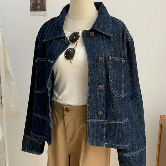 Veste en Jean Bleu Foncé Femme - VestesEnJean