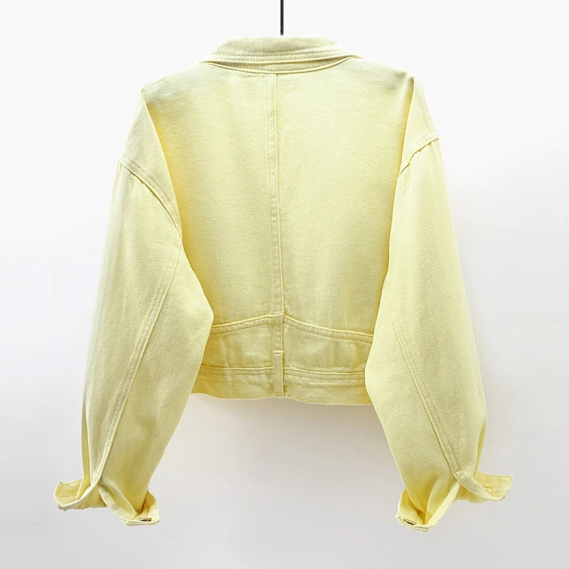 Veste en Jean Jaune Fleurie Femme