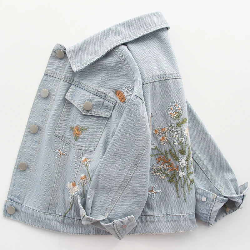 Veste en Jean Bleu Clair Fille Fleurie