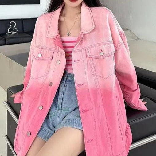 Veste en Jean Femme Oversize Dégradé Rose