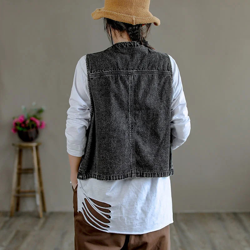 Gilet en Jean Gris Vintage Femme