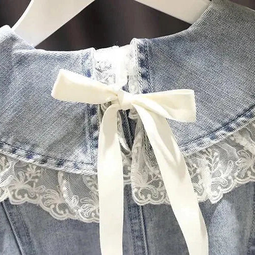 Veste en Jean à Volant en Dentelle Fille
