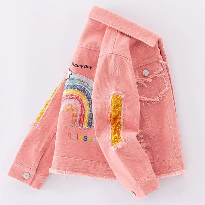Veste en Jean Rose Déchirée Arc en Ciel Fille