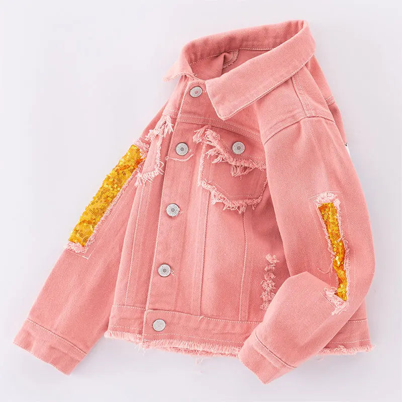 Veste en Jean Rose Déchirée Arc en Ciel Fille