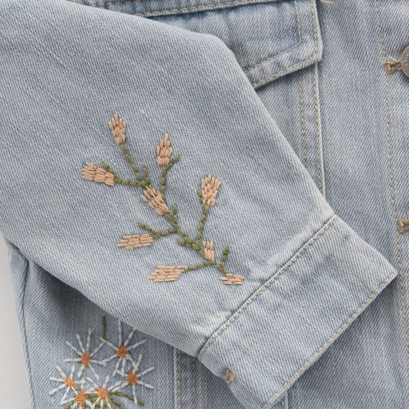 Veste en Jean Bleu Clair Fille Fleurie