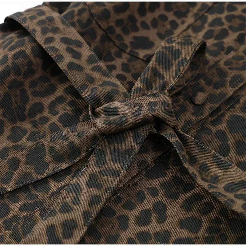 Veste en Jean Léopard à Ceinture Femme
