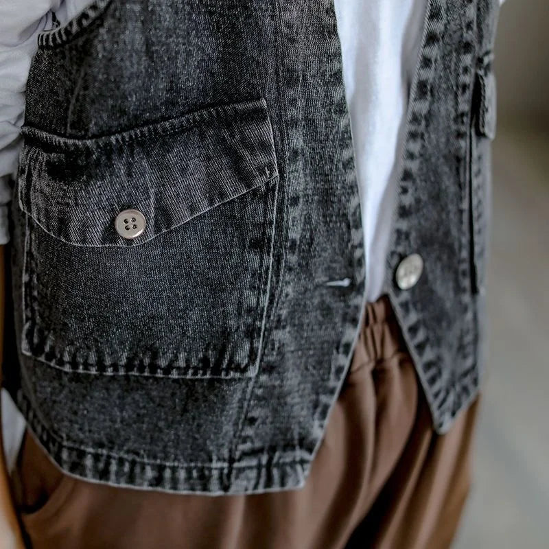 Gilet en Jean Gris Vintage Femme