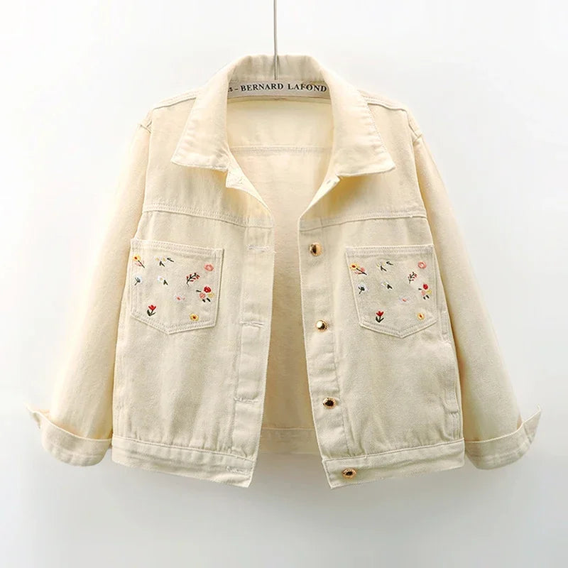 Veste en Jean Beige Fleurie Femme Minimaliste