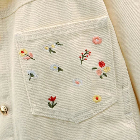 Veste en Jean Beige Fleurie Femme Minimaliste
