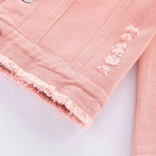 Veste en Jean Rose Déchirée Arc en Ciel Fille