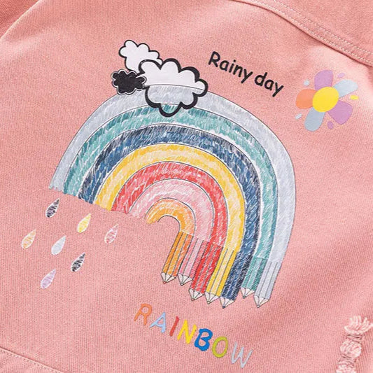 Veste en Jean Rose Déchirée Arc en Ciel Fille