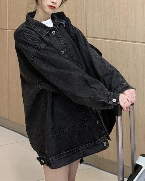 Veste en Jean Noire Oversize Femme