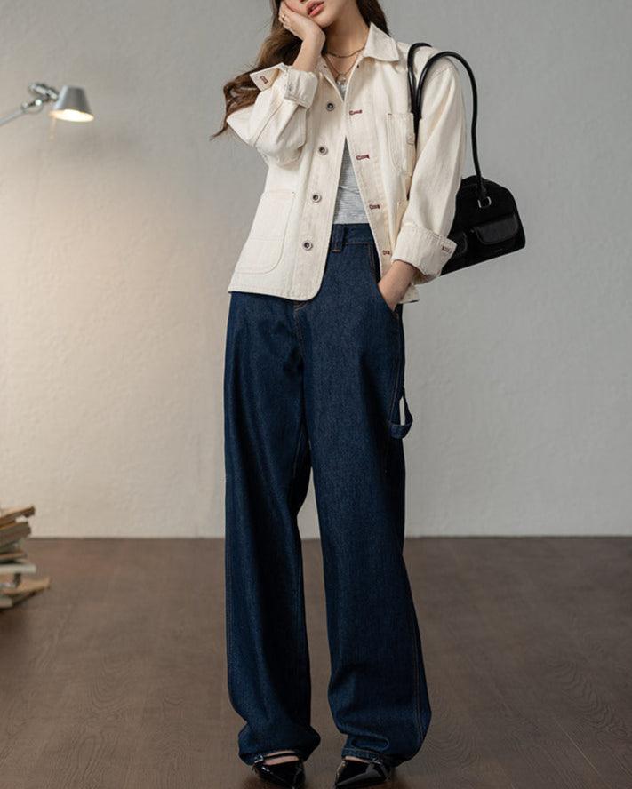 Veste en Jean Blanc Cassé Femme